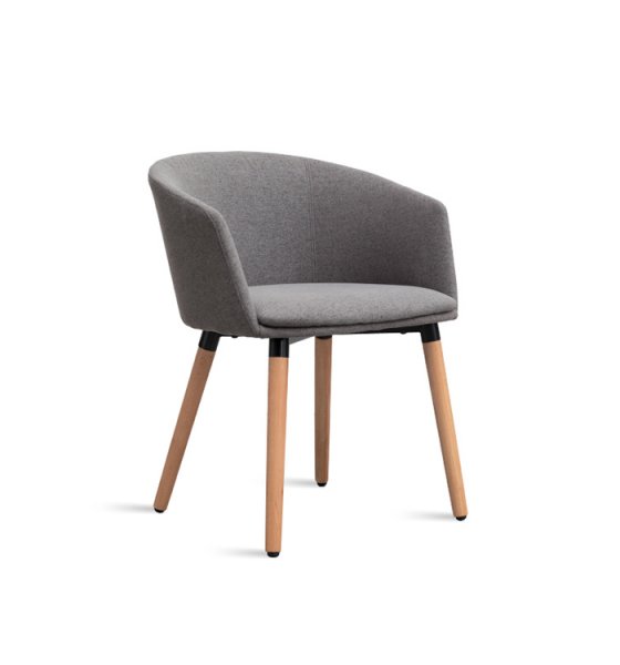 Wholesale Modern Nordic Grey Upholstered Solid Wood Oak Legs Round Back Dining Room Chair