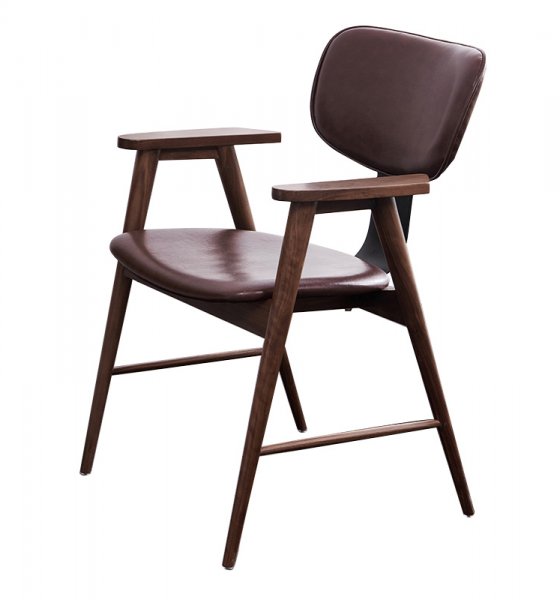 Custom Contemporary Cheap Classic Design Modern European Design Brown Faux Leather Pu Resturant Brown Dining Arm Chairs