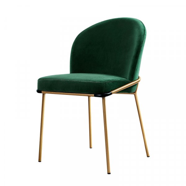 Popular Design Midcentury Modern Leisure Emerald Green Velvet Fabric Upholstered Wood Dining Chair