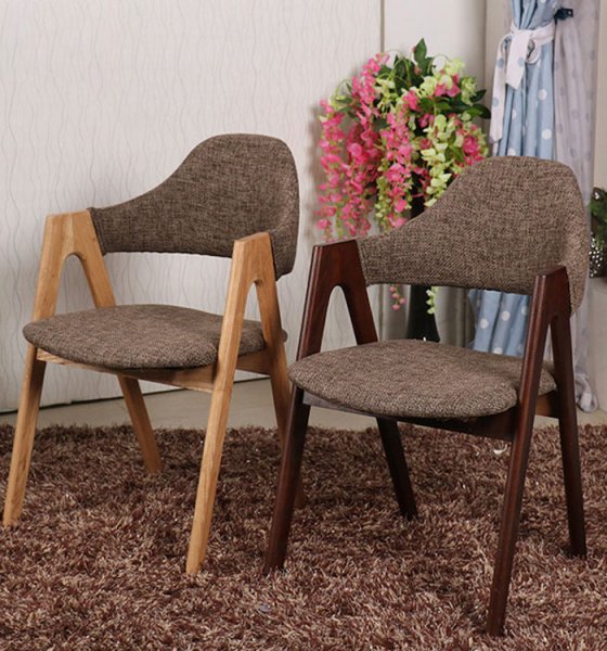 High Quality Art Deco Modern Custom Nordic Design Fabric Curved Backrest Soild Wood Leg Dining Room Arm Chair