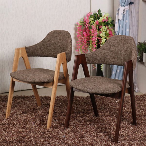 High Quality Art Deco Modern Custom Nordic Design Fabric Curved Backrest Soild Wood Leg Dining Room Arm Chair